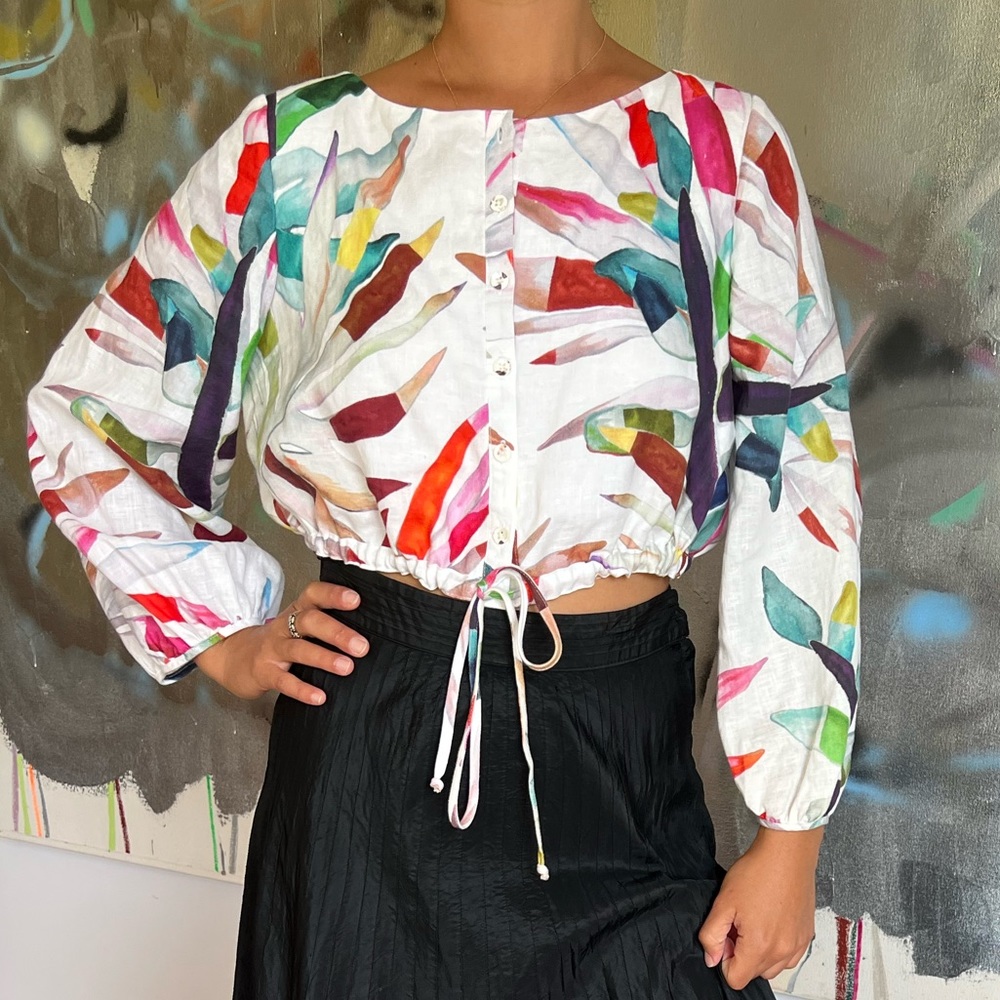 Mara Hoffman organic linen cropped floral top